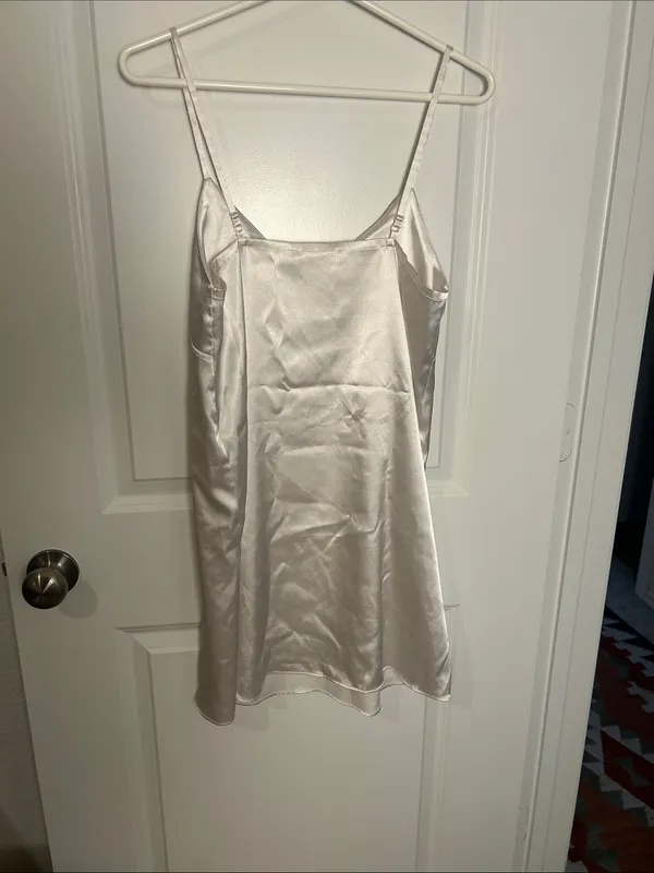 Satin V-Neck Slip Chemise in White - Image 3