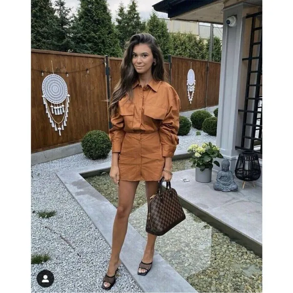 Zara Shirt Dress Small Orange Utility Poplin Cargo Open Back Blogger Fave - Image 3