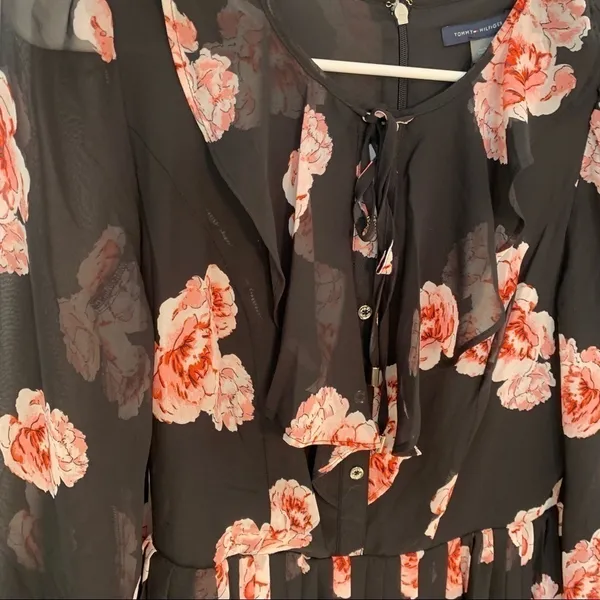 Tommy Hilfiger Women's Size 2 Floral Chiffon Dress Black Pink Floral Long Sleeve - Image 8