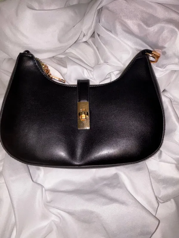 KKXIU Black Vegan Leather Hobo Shoulder Bag with Gold-Tone Chain - Image 2