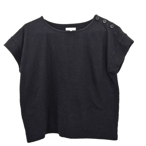 Madewell Faded Black Textured Button-Shoulder Tee M - Image 2