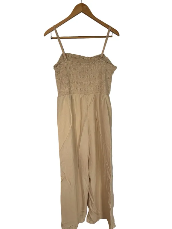 Universal Threads Jumpsuit Beige Tan Smocked Linen - Image 5
