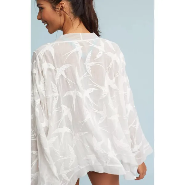 Anthropologie LILKA Shorebird Embroidered Bird Swim Cover-Up Jacket Medium Large - Image 7