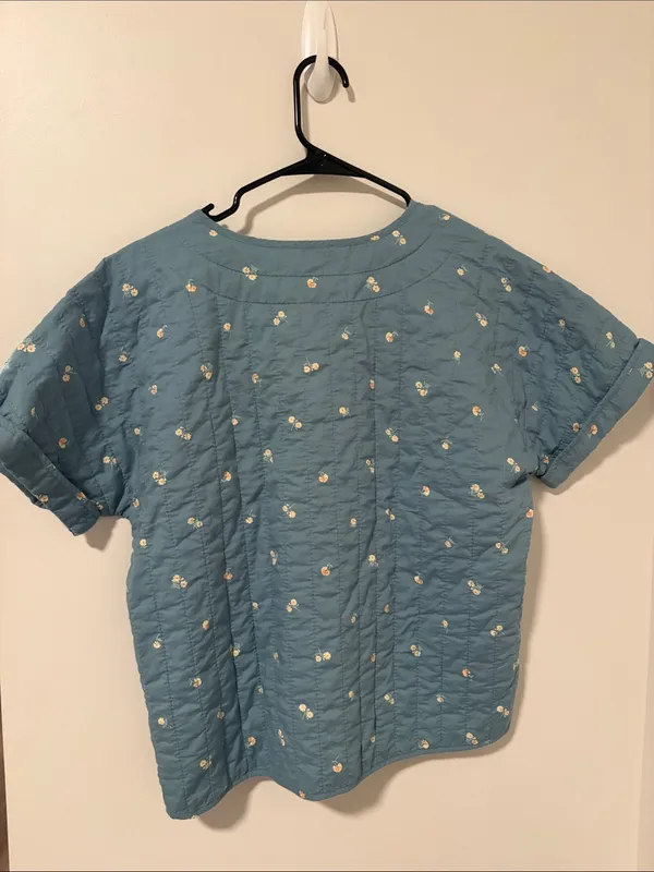 Madewell Quilted Button Shoulder Top Blue Floral 100% Cotton - Image 4