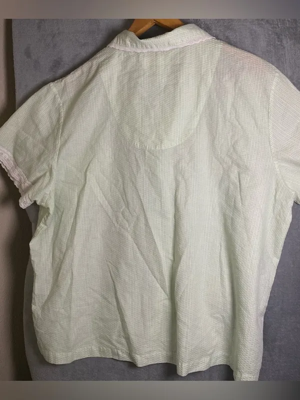 Light Green Embroidered Cotton Button-Up Top‎ Cottage Fairy Whimsy lace size M - Image 6