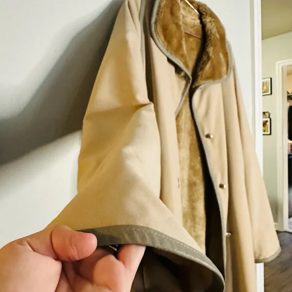 Vintage COUNTRY PACER 80s Faux Fur Brown Lined Turn Button Trench Coat Size M - Image 3