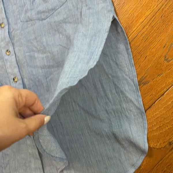 Free People Thats a Wrap Shirt in Chambray Combo Blue - Image 11