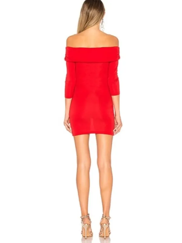 Majorelle Revolve Cypress Red Off Shoulder Long Sleeve Mini Dress - Image 4