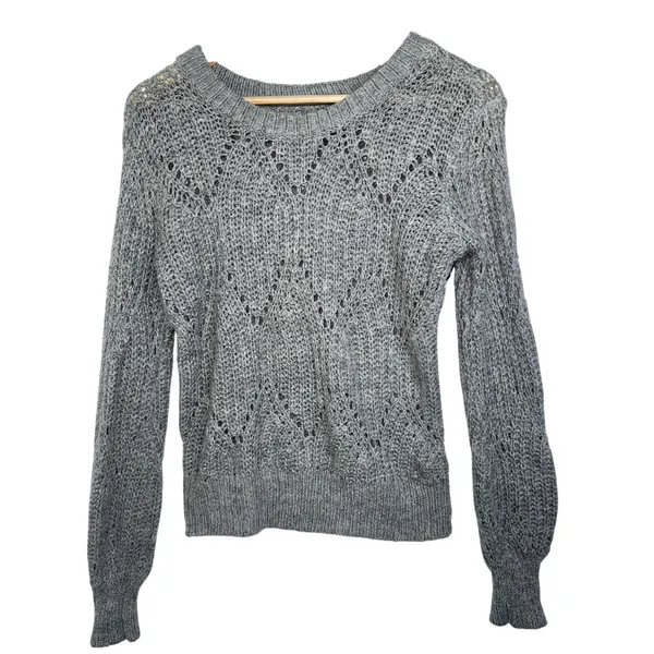 Abercrombie & Fitch Gray Wool Knit Pointelle Long Sleeve Crewneck Sweater Size S - Image 2