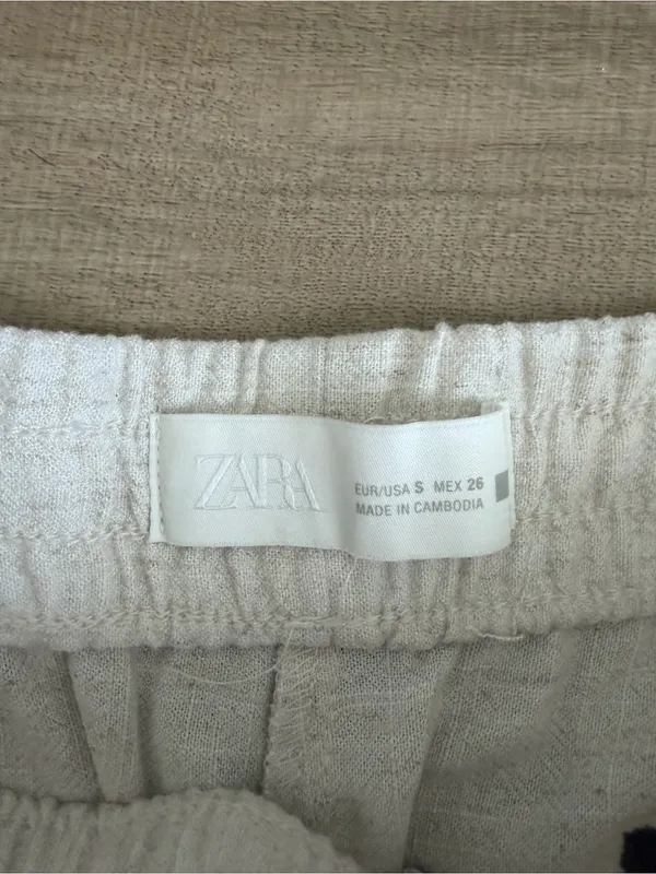 Zara Off White Black Linen Blend Geometric Boho French Countryside Casual Pants - Image 5