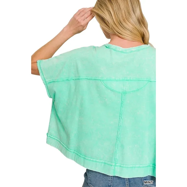 Zenana Acid Washed‎ Round Neck Short Sleeve Oversized T-Shirt - Mint - Medium - Image 2