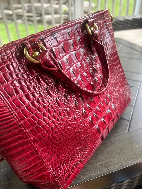 Brahmin Red Croc-Embossed Leather Tote with Removable Strap - Image 9
