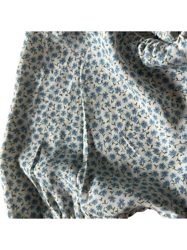 Paper Crane Floral Smocked Puff Sleeve Crop Top Blue - Image 6