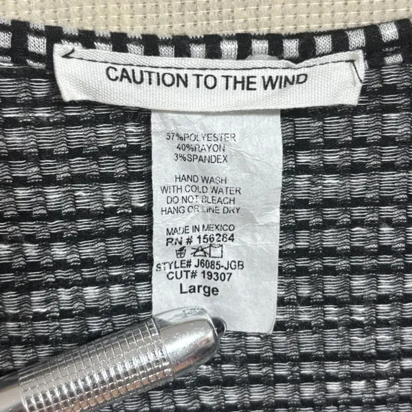 Caution To The Wind Wrap Top Black White Grid Peplum Casual Work Stretch Large - Image 4