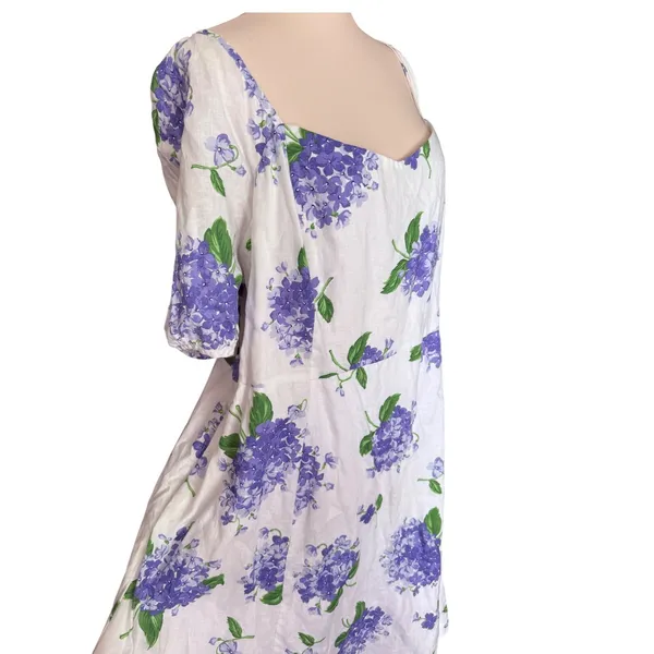 Draper James Womens Plus Size 24 Blue Hydrangea Floral Linen Puff Sleeve Dress‎ - Image 5
