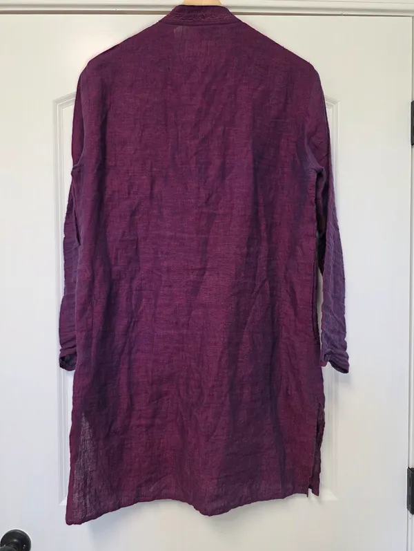 Womens 100% Linen Shirt Dress Size Small Artsy Dark Academia Resort Tropical - Image 3