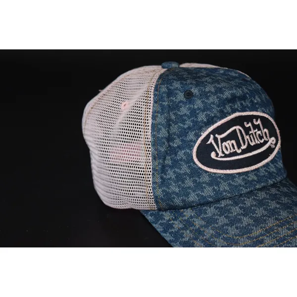 Von Dutch Trucker Hat Women OS Blue Pink Excellent Denim Mesh Y2K Snapback Cap - Image 3