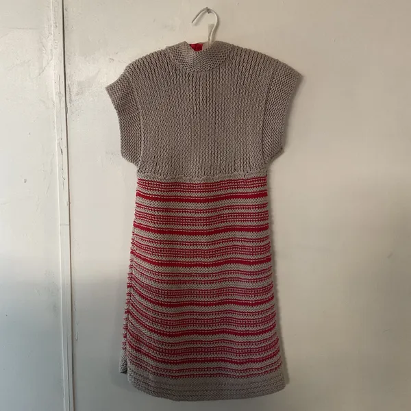 Free People Long Knit Sweater Vest Cardigan Button Front Striped Red Beige S - Image 6
