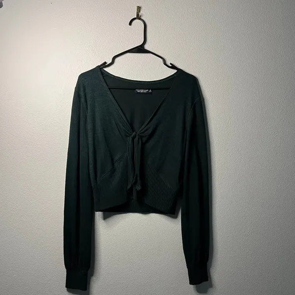 Abercrombie & Fitch Tie Front Sweater‎ Top Long Sleeve Green Soft A&F Cozy Small - Image 2