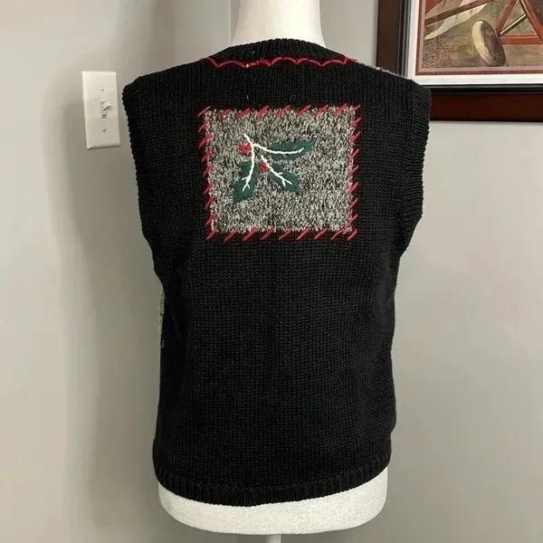 Vintage Christopher and Banks Hand Embroidered Christmas Sweater Vest Size Mediu - Image 3