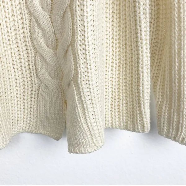 POOF New York Ivory Knit Mock Neck Long Sleeves Sweater Size Large Neutral Cozy - Image 6