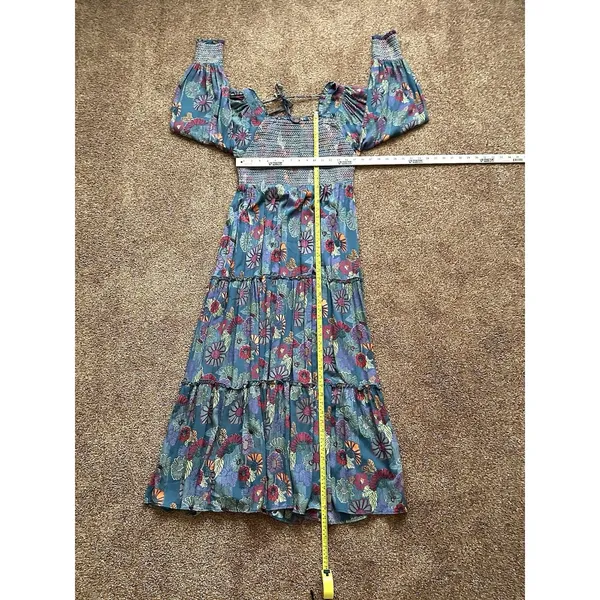 Gypsy Love Maxi Dress Med Tiered Balloon Sleeve Smocked Floral Mod Boho Peasant - Image 7