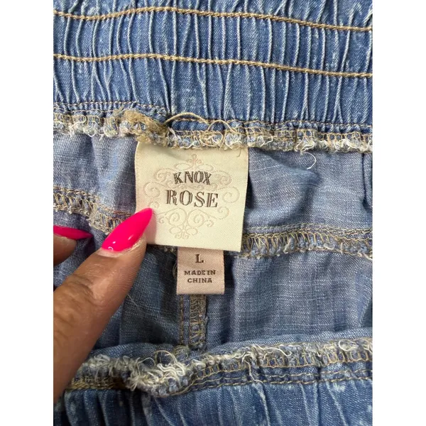 Knox Rose Blue Paisley Chambray Joggers Lyocell Elastic Waist Pants Womens Large - Image 3