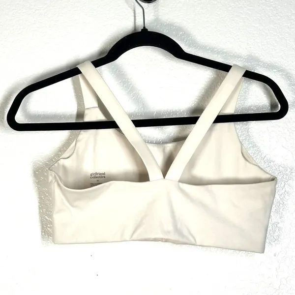 Girlfriend Collective M Ivory Topanga High-Neck Criss-Cross Sports Bra Top - Image 3