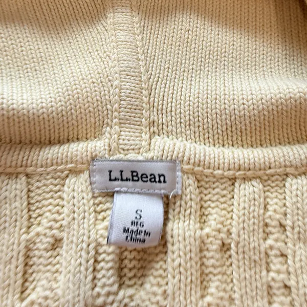 LL Bean Yellow Double L Mixed Cable Full Zip Hoodie Pockets Cotton Sweater SMALL - Image 10