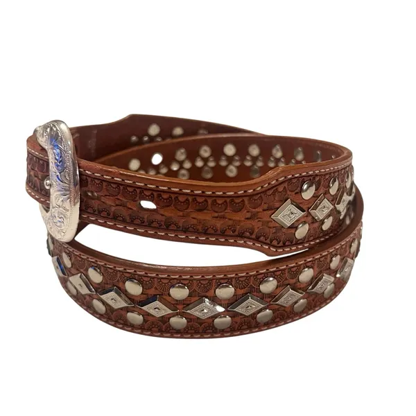 Concho Cowgirl Leather Belt with Silver Studded Hardware - Image 3