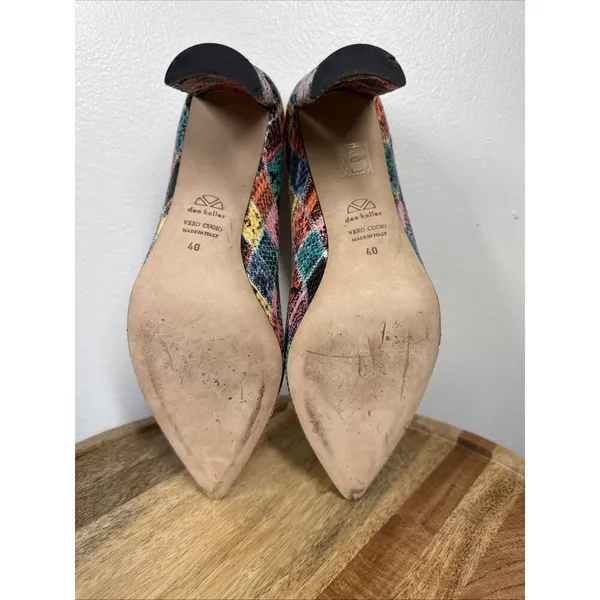 Dee Keller Pumps Multi Color Snake Skin Embossed Pointed Toe Italy Sz.40 Leather - Image 12