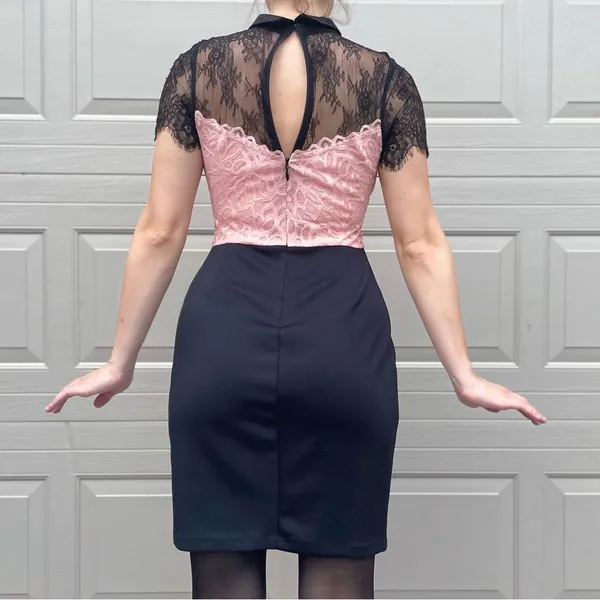 New York & Company Sheer Lace Top Business Office-wear Pencil Dress Small - Image 2