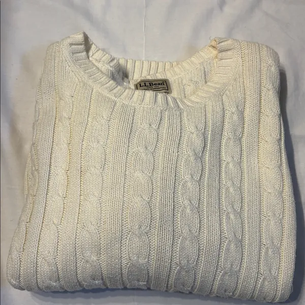 L.L. Bean Collegiate Preppy Women's Cream Cable Crewneck Sweater SZ M 100%Cotton - Image 8