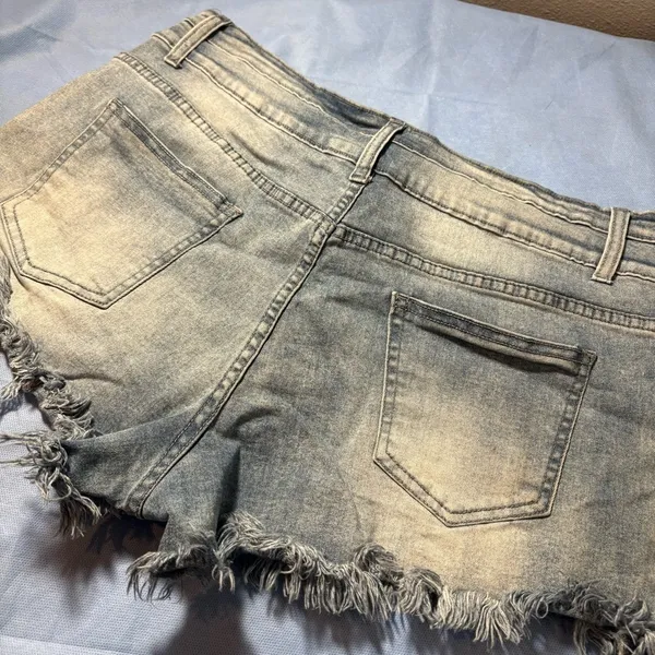 Source Unknown Light Blue Frayed Jean Shorts - Image 5