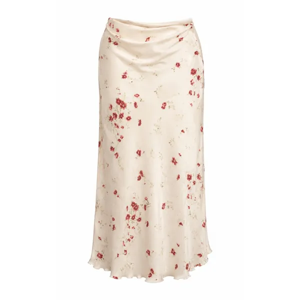 Studio Y Y2K Sheer Mesh Floral Maxi Skirt Cream Red Side Slit Women's Large - Image 2