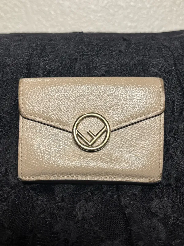 Fendi Tortora Gray Leather F Is Fendi Micro Trifold Wallet Chain Card Case Italy - Image 3