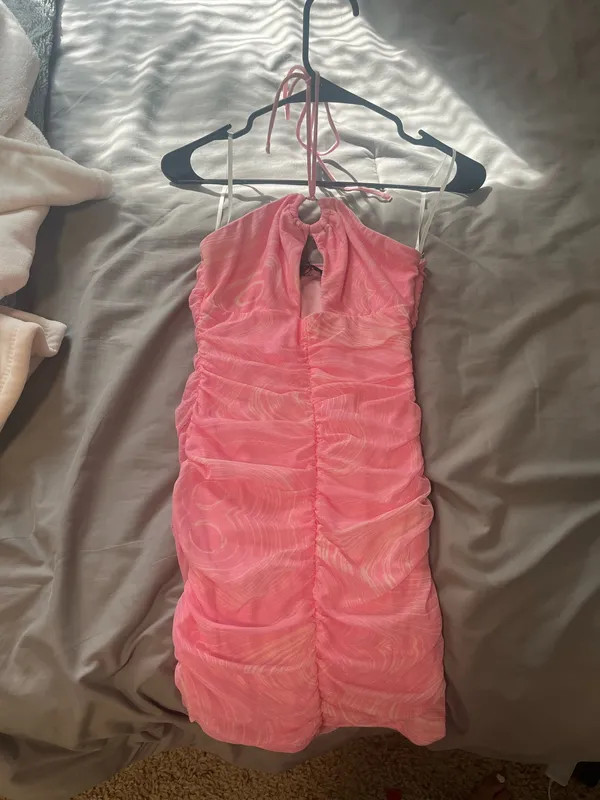 Pink white fox strapless dress - Image 2