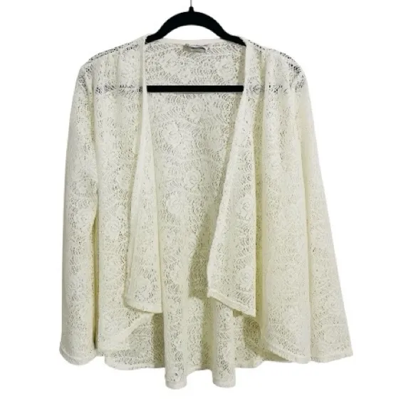 Vintage Boho Lace Cardigan Sz Med Ivory Sheer Floral Cottagecore Fairy Whimsy - Image 2