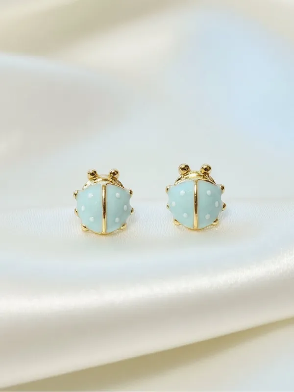 Blue Ladybug Stud Earrings - Image 3