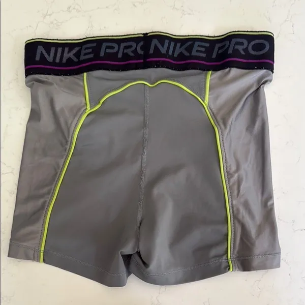 Nike Pro Gray Shorts with Neon and Purple Accents - Image 4