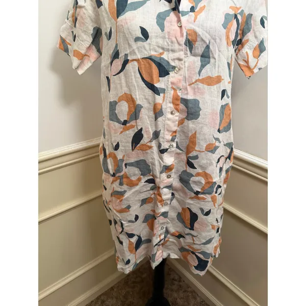 Rachel Zoe 100% Linen Abstract Floral Button Front Shirt Dress with Pockets - Image 4