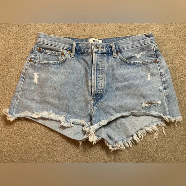 Agolde Parker Cut Off Denim Short Light Wash Size 29 - Image 5