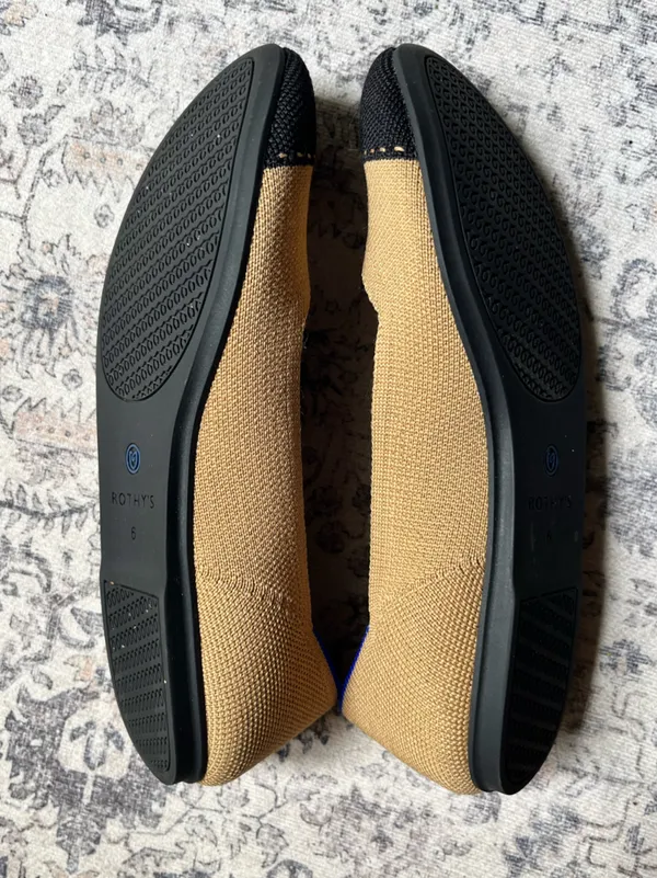 Rothy's Tan Knit Ballet Flats with Black Toe Cap - Image 2