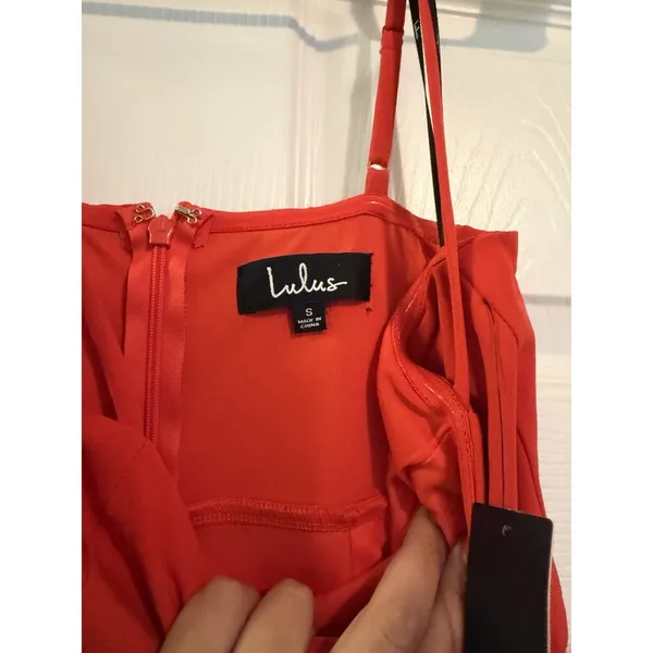 Lulus Irresistible Ways Red Orange Ruffled Midi Dress | Medium New with Tags - Image 6