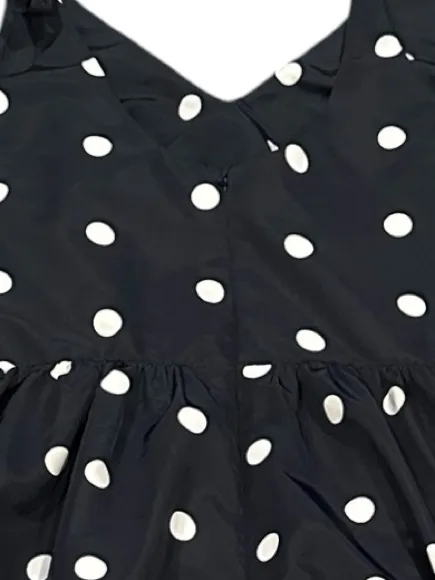 Old Navy Special Occasion Navy Blue Taffeta Polka Dot Tie-Shoulder Dress S - Image 5