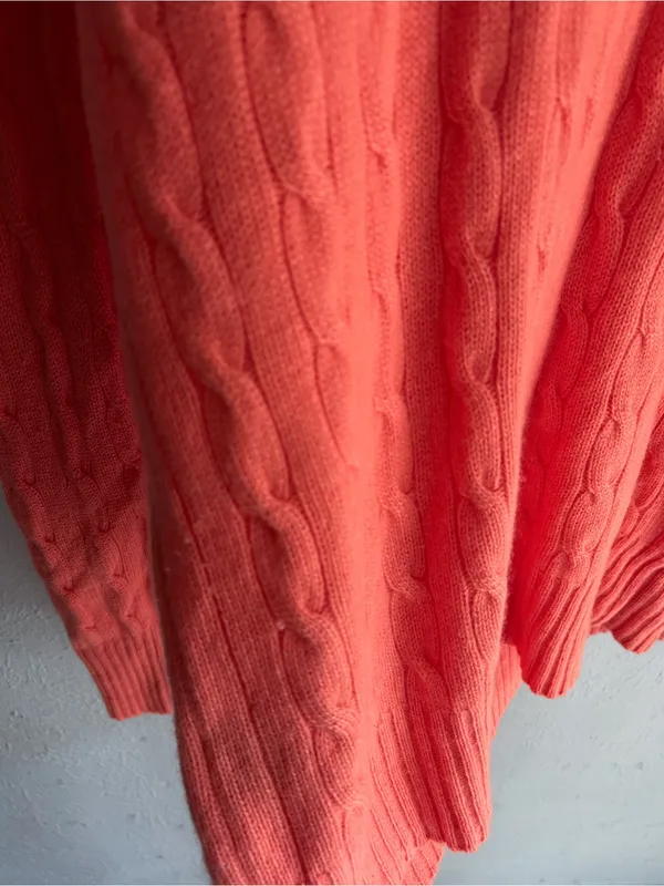 Polo Ralph Lauren 100% Cashmere Cable Knit Sweater Coral Pink XL Quiet Luxury - Image 4