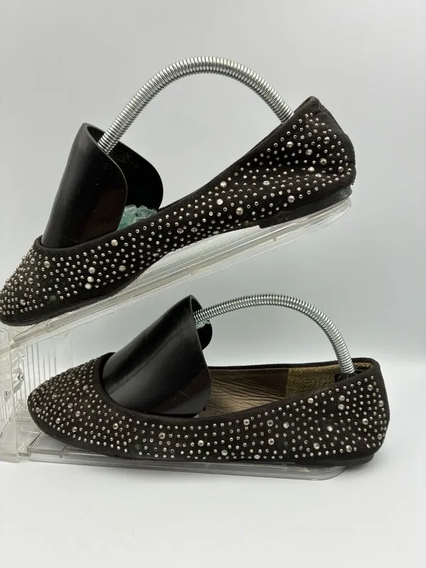 Blue Suede Shoes Womens Black Studded Flats Size 10 Sparkly Comfortable Slip-On - Image 2