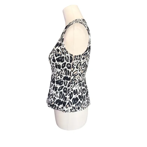 Ann‎ Taylor Petite Leopard Print Peplum Top Metallic Silver Sleeveless 00P - Image 5