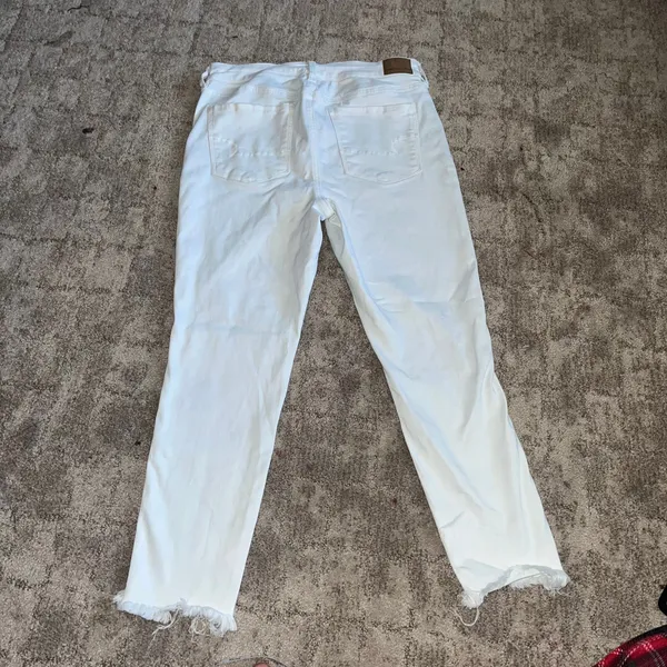 American Eagle White Distressed High-Waisted Jeans with Frayed Hem size 14 - Image 2