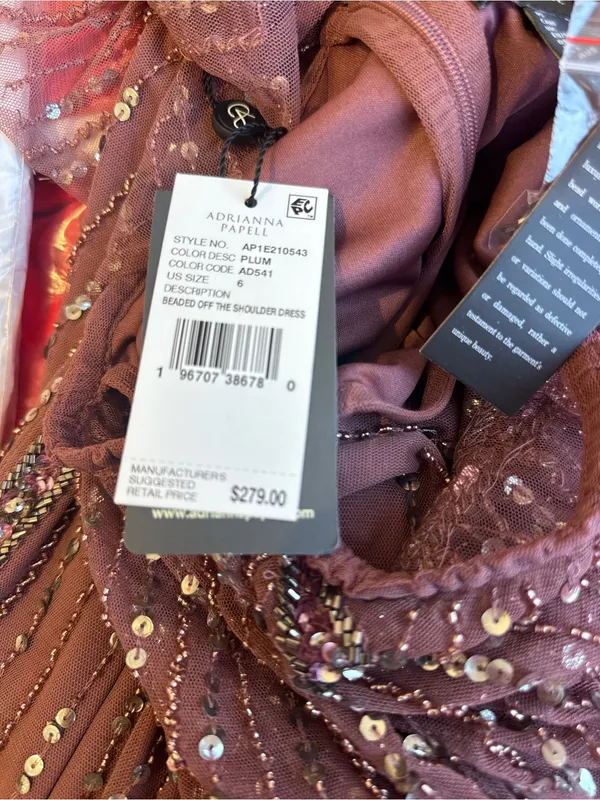 NWT Adrianna Papell Beaded Off Shoulder Midi Dress – Plum – 6 - Image 8